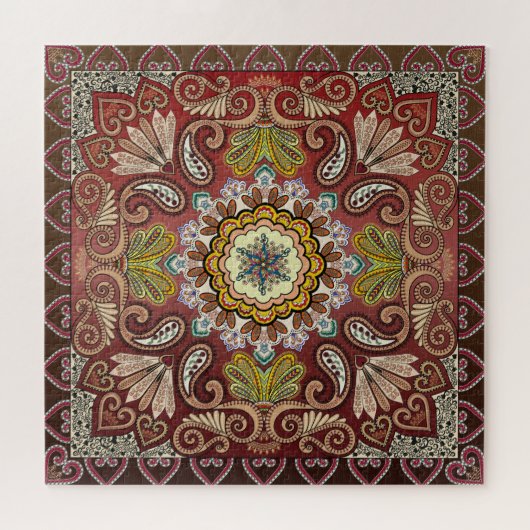 Brown Rust Yellow Tan Paisley Bandana Pattern Legpuzzel (Horizontaal)