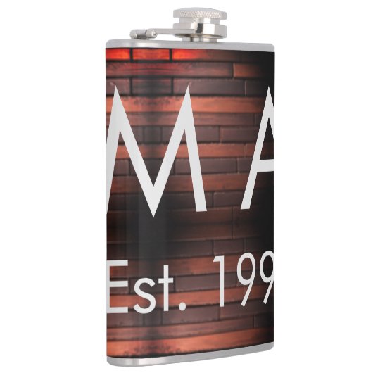 Brown rustic brick stone add name letter year date heupfles (Rechts)