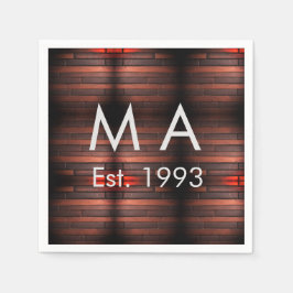 Brown rustic brick stone add name letter year date servet