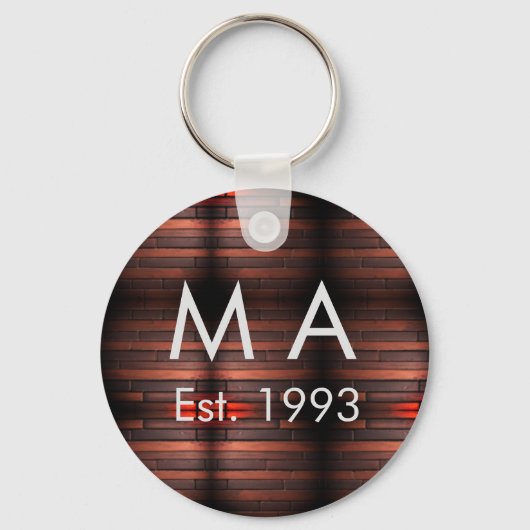 Brown rustic brick stone add name letter year date sleutelhanger (Voorkant)