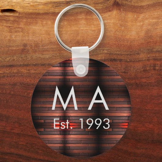 Brown rustic brick stone add name letter year date sleutelhanger (Voorkant)