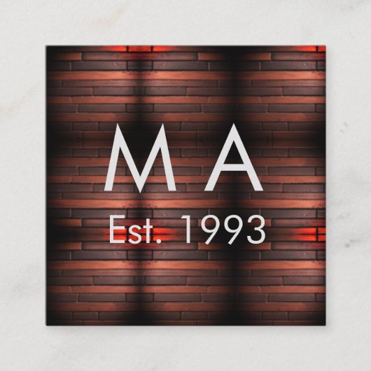 Brown rustic brick stone add name letter year date vierkante visitekaartje (Voorkant)