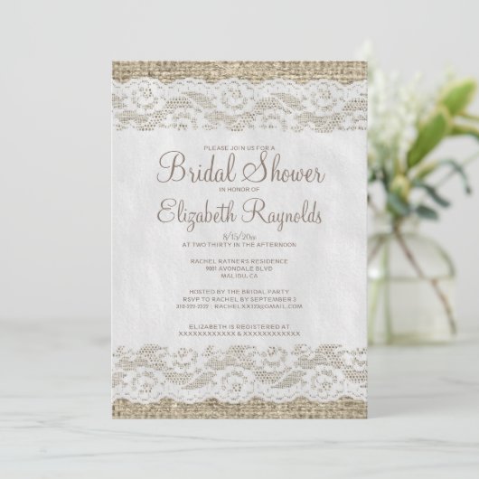 Brown Rustic Lace Bridal Shower Invitations Kaart (Staand voorkant)