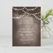 Brown Rustic Tree String Lights QR Code Wedding Kaart (Staand voorkant)