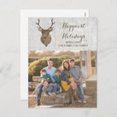 Brown Rustic Waterverf Deer Holiday Foto Feestdagenkaart (Voorkant / Achterkant)