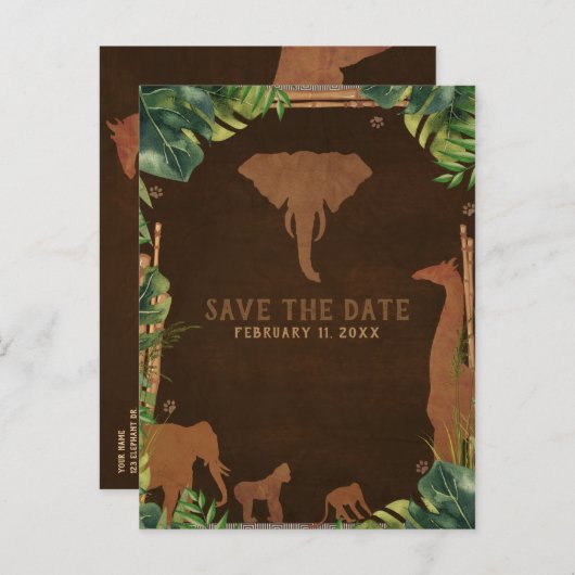 Brown Safari Oerwoud Zoo Animals Bewaar de datum Aankondigingskaart (Voorkant / Achterkant)