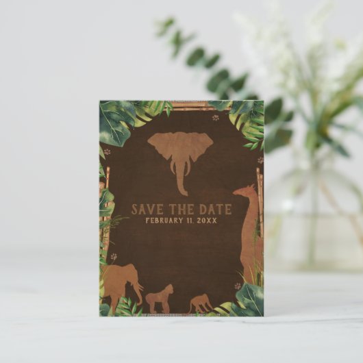Brown Safari Oerwoud Zoo Animals Bewaar de datum Aankondigingskaart (Staand voorkant)