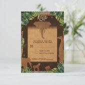 Brown Safari Oerwoud Zoo Animals Wedding RSVP Kaartje (Staand voorkant)