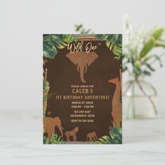 Brown Safari Oerwoud Zoo Animals WILD ONE 1st Part Kaart (Staand voorkant)