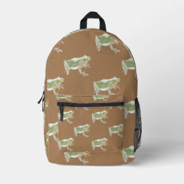 Brown Sage Green Waterverf Frog Pattern Bedrukte Rugzak