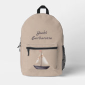 Brown Sailing Boat and Name on Beige Bedrukte Rugzak (Voorkant)