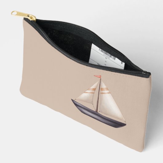 Brown Sailing Boat and Name on Beige Etui (Open)