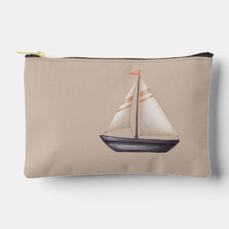 Brown Sailing Boat and Name on Beige Etui