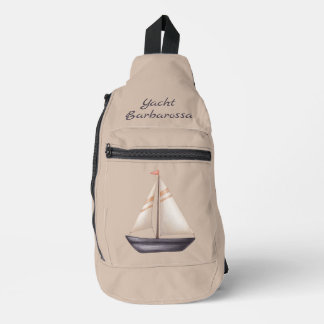Brown Sailing Boat and Name on Beige Sling Bag
