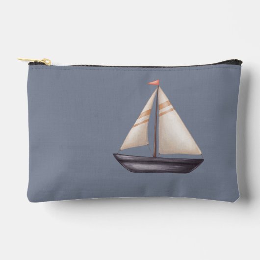 Brown Sailing Boat and Name on Gray Etui (Voorkant)