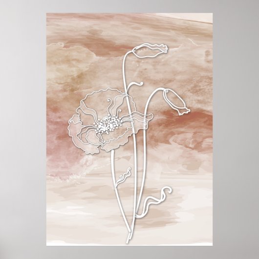 Brown Sand Abstracte Waterverf en Poppies 2 Poster (Voorkant)