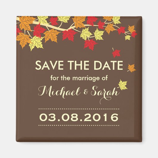Brown Save the Date Maple Leaf Fall Wedding Magnet (Voorkant)