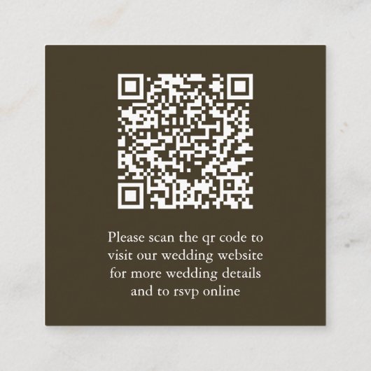 Brown Scannable QR Code Wedding Enclosure Card Informatiekaartje (Achterkant)