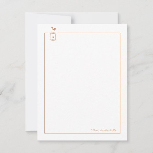 Brown Schattige Hearts Mason Jar Persoonlijke brie Notitiekaartje (Voorkant)