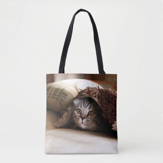 BROWN SCOTTISH FOLD IN BROWN THICK-PILE BLANKET TOTE BAG (Voorkant)