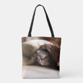 BROWN SCOTTISH FOLD IN BROWN THICK-PILE BLANKET TOTE BAG (Achterkant)