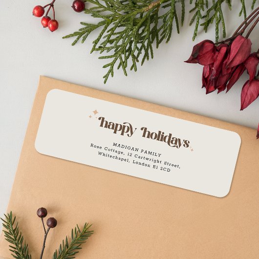 Brown Script Christmas Holiday Return Address Etiket
