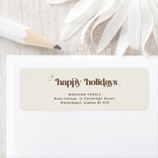 Brown Script Christmas Holiday Return Address Etiket (Insitu)