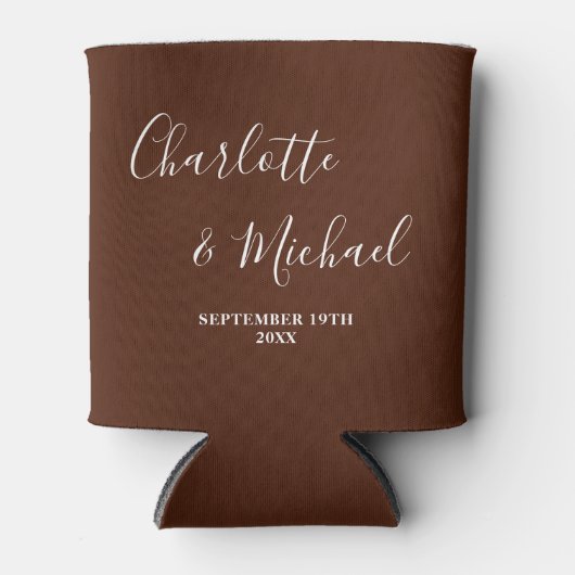 Brown Script Minimalist Wedding Blikjeskoeler (Voorkant)
