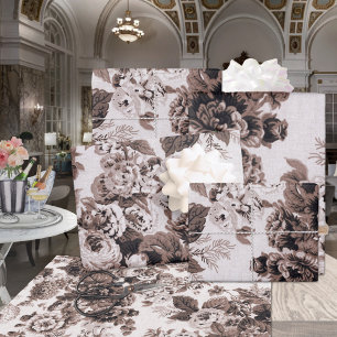 Brown Sepia Floral Peonies Dahlias Asters Rozen Inpakpapier Vel