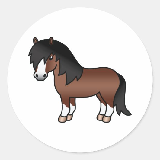Brown Shetland Pony Cute Cartoon Illustration Ronde Sticker (Voorkant)