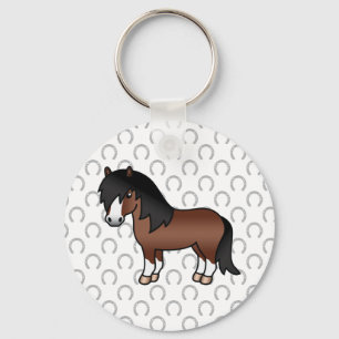 Brown Shetland Pony Cute Cartoon Illustration Sleutelhanger