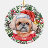 Brown Shih Tzu Custom Santa Dog kerstversiering Keramisch Ornament (Achterkant)