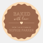 Brown Simple Baked With Love Scallop Sticker (Voorkant)