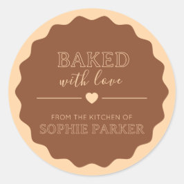 Brown Simple Baked With Love Scallop Sticker