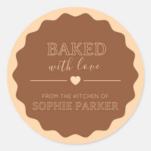 Brown Simple Baked With Love Scallop Sticker (Voorkant)