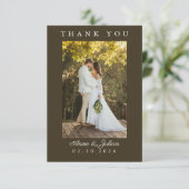 Brown Simple Photo Wedding Thank You Card W Note Bedankkaart (Staand voorkant)