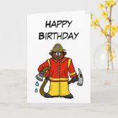 Brown-Skin Cartoon Fireman Kaart Pas het aan! (Gele Bloem)