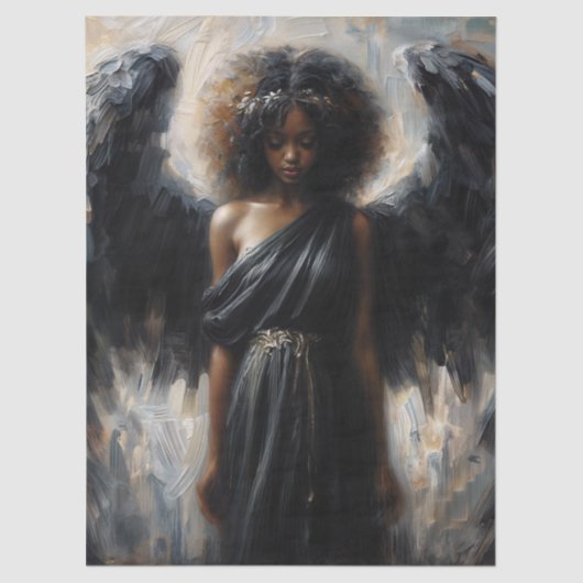 Brown-Skinned Angel Girl With Black Wings Tissuepapier (Voorkant)