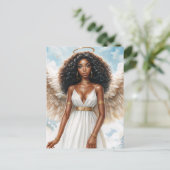Brown-Skinned Angel With Halo Watercolor Briefkaart (Staand voorkant)