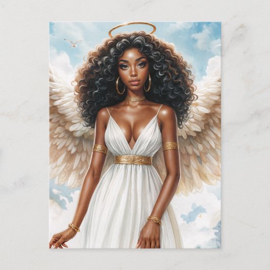 Brown-Skinned Angel With Halo Watercolor Briefkaart (Voorkant)