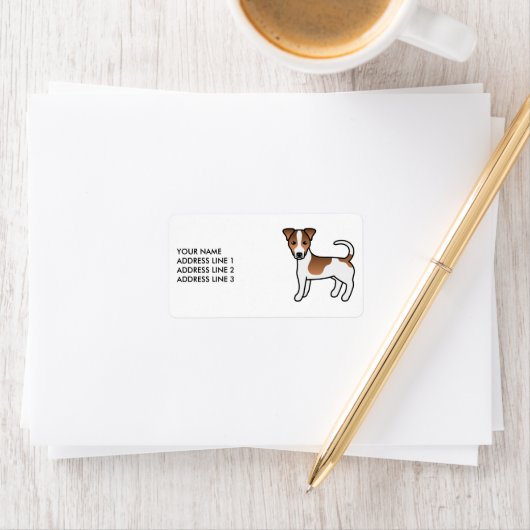 Brown Smooth Coat Jack Russell Terrier Dog & Text Etiket (Insitu)