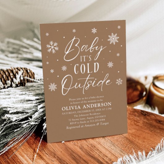 Brown Snowflake Baby Het is koud buiten Baby showe Kaart