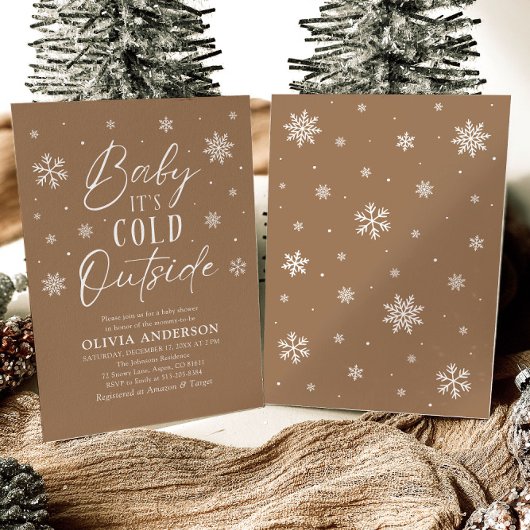 Brown Snowflake Baby Het is koud buiten Baby showe Kaart