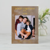 Brown Snowflake Christmas Modern Custom Photo Folie Uitnodiging (Staand Voorkant)