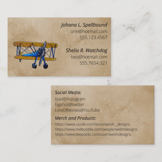 Brown Social introduction calling card-biplane Visitekaartje (Voorkant / Achterkant)