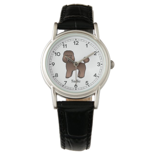 Brown Speelgoed Poodle Cute Cartoon Dog & Name Horloge (Voorkant)