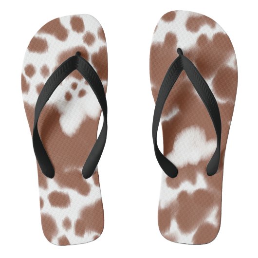 Brown spotted cow hide teenslippers (Voetbed)