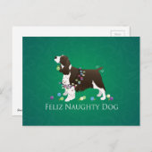 Brown Springer Spaniel Dog Feliz Naughty Dog Briefkaart (Voorkant / Achterkant)