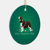 Brown Springer Spaniel Dog Feliz Naughty Dog Keramisch Ornament (Rechts)