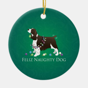 Brown Springer Spaniel Dog Feliz Naughty Dog Keramisch Ornament